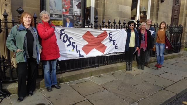 Fossil Free campaigners at Huddersfield Town Hall